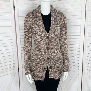Billabong Marled Cardigan Sweater Brown Multi Juniors Large Button Shawl Collar